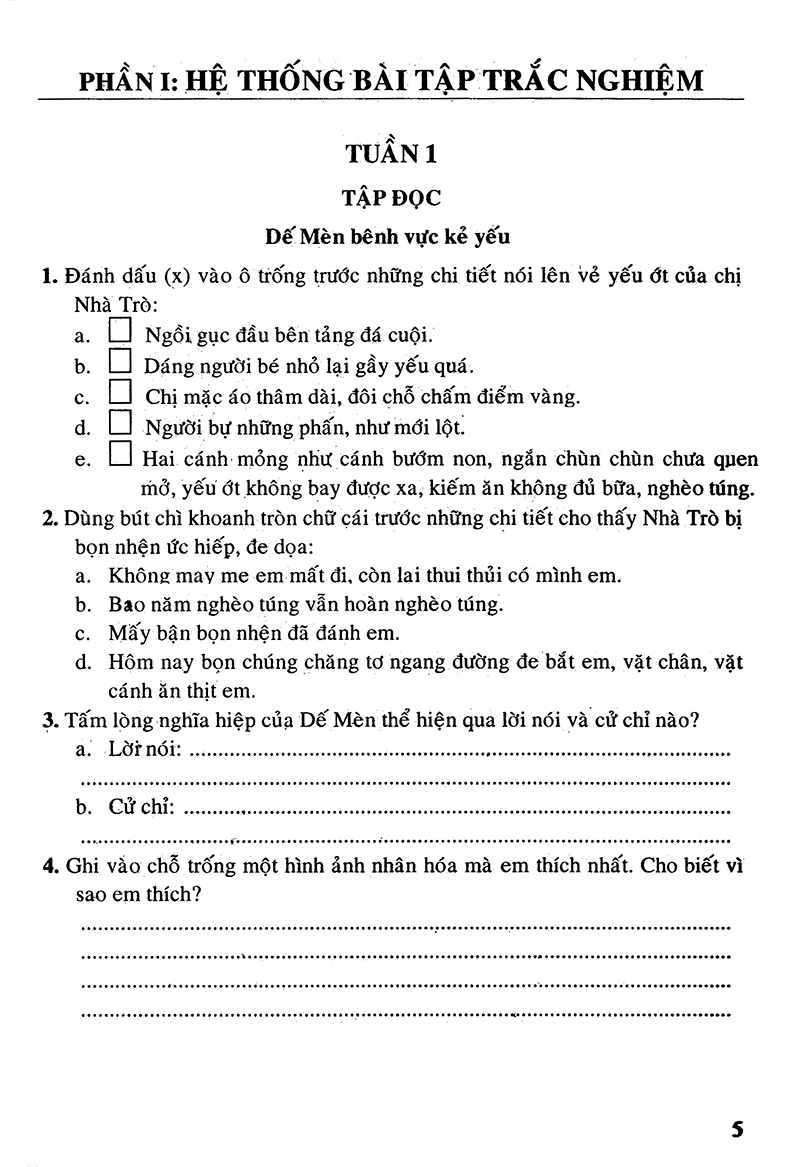 bộ câu hỏi và bài tập trắc nghiệm tiếng việt 4 - tập 1 - Ảnh 5