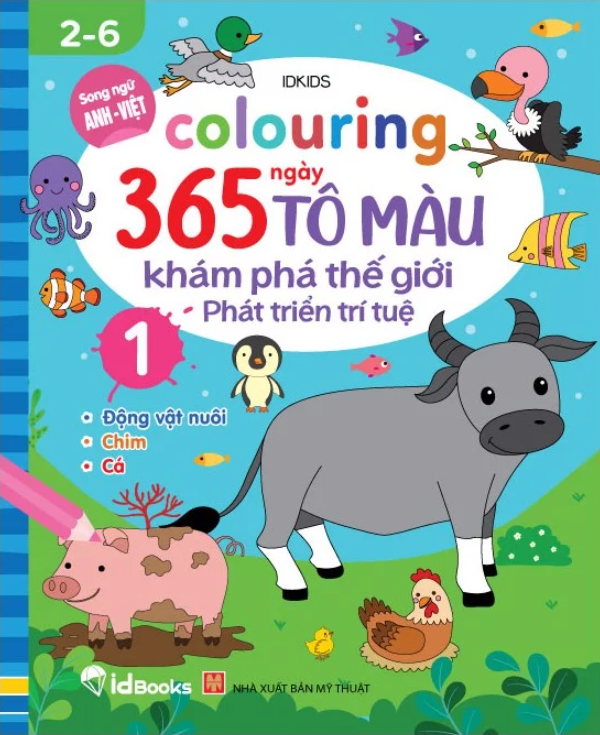 bộ colouring 365 ngày tô màu - khám phá thế giới phát triển trí tuệ - cuốn 1: động vật nuôi, chim, cá - Ảnh 2