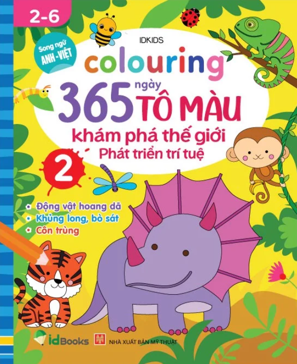 bộ colouring 365 ngày tô màu - khám phá thế giới phát triển trí tuệ - cuốn 2: động vật hoang dã, khủng long, bò sát, côn trùng - Ảnh 2