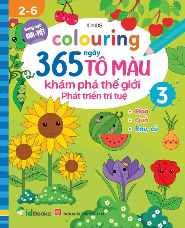 bộ colouring 365 ngày tô màu - khám phá thế giới phát triển trí tuệ - cuốn 3: hoa, quả, rau củ - Ảnh 2