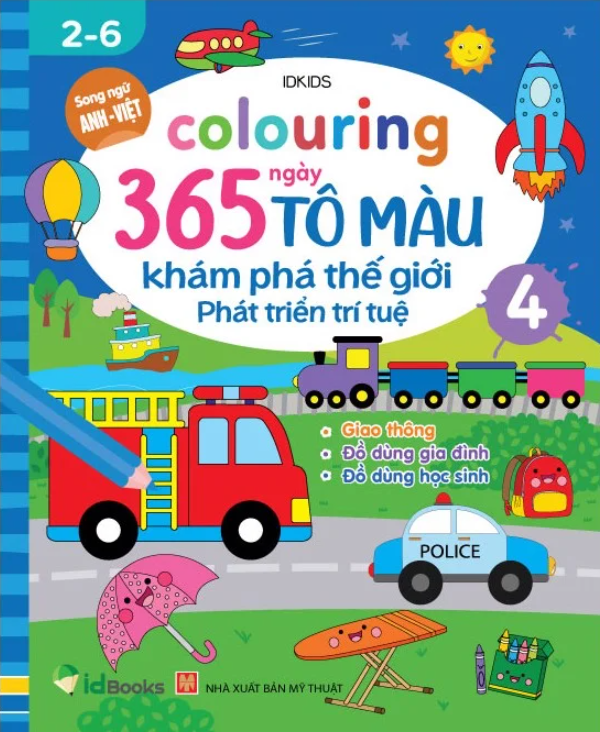 bộ colouring 365 ngày tô màu - khám phá thế giới phát triển trí tuệ - cuốn 4: giao thông, đồ dùng gia đình, đồ dùng học sinh - Ảnh 2