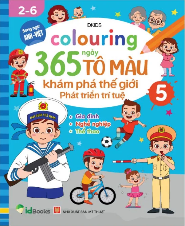bộ colouring 365 ngày tô màu - khám phá thế giới phát triển trí tuệ - cuốn 5: gia đình, nghề nghiệp, thể thao - Ảnh 2