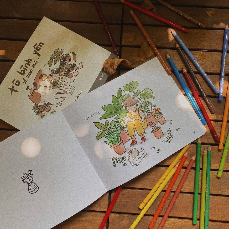 bộ combo sách tô bình yên vẽ hạnh phúc + hộp 20 bút lông màu rửa được washable fiber pen - colokit swm-c009 (bộ 2 cuốn) - Ảnh 4