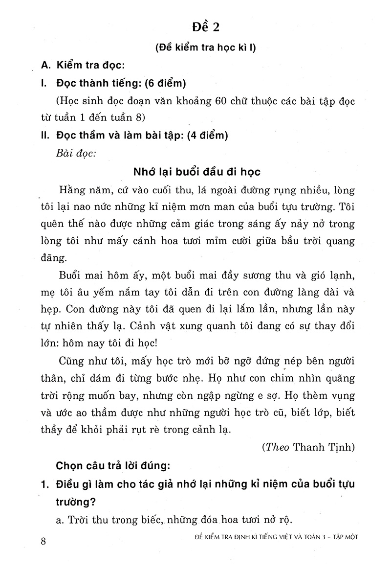 bộ đề kiểm tra định kì tiếng việt và toán - lớp 3 (tập 1) - Ảnh 6