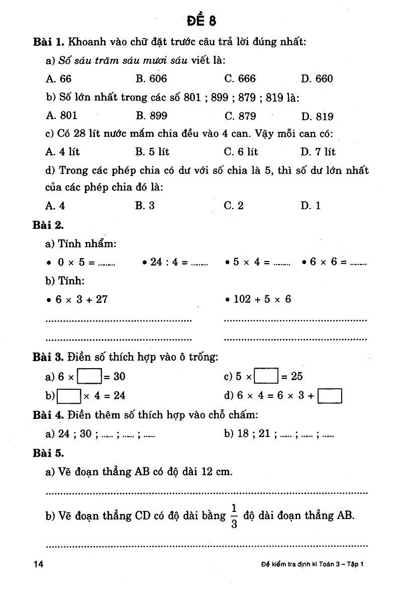 bộ đề kiểm tra định kì toán 3 - tập 1 - Ảnh 13