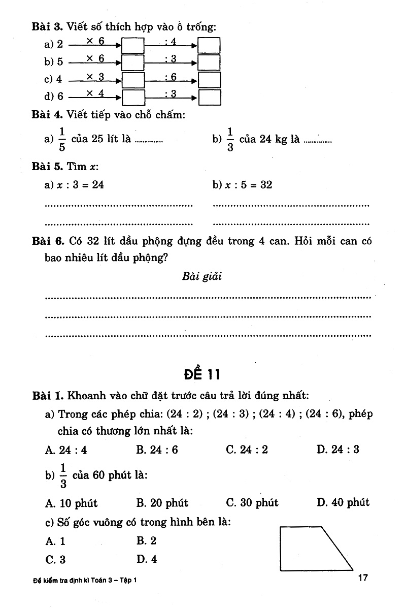bộ đề kiểm tra định kì toán 3 - tập 1 - Ảnh 16