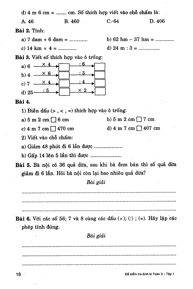 bộ đề kiểm tra định kì toán 3 - tập 1 - Ảnh 17