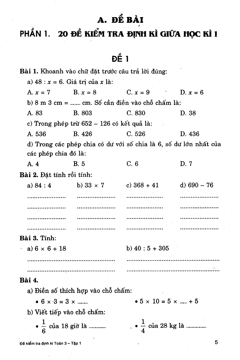 bộ đề kiểm tra định kì toán 3 - tập 1 - Ảnh 4