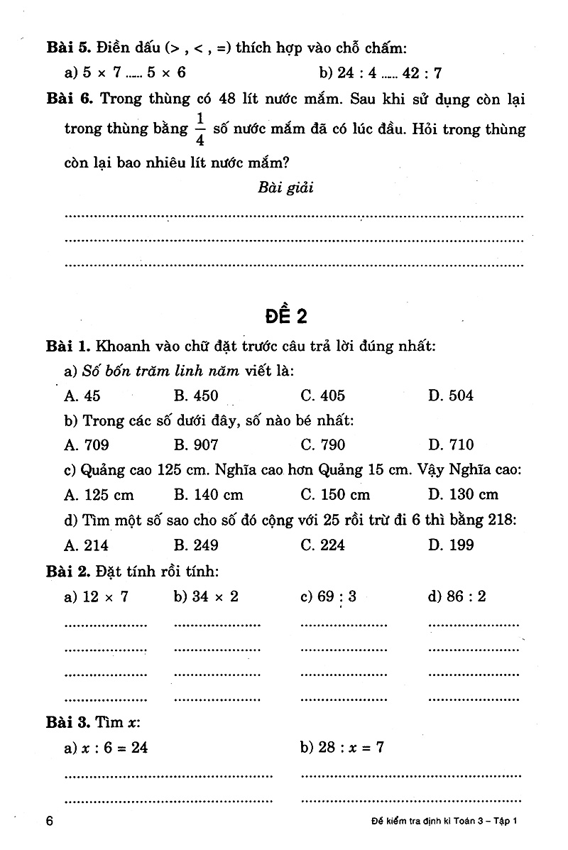bộ đề kiểm tra định kì toán 3 - tập 1 - Ảnh 5