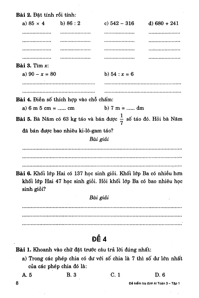 bộ đề kiểm tra định kì toán 3 - tập 1 - Ảnh 7