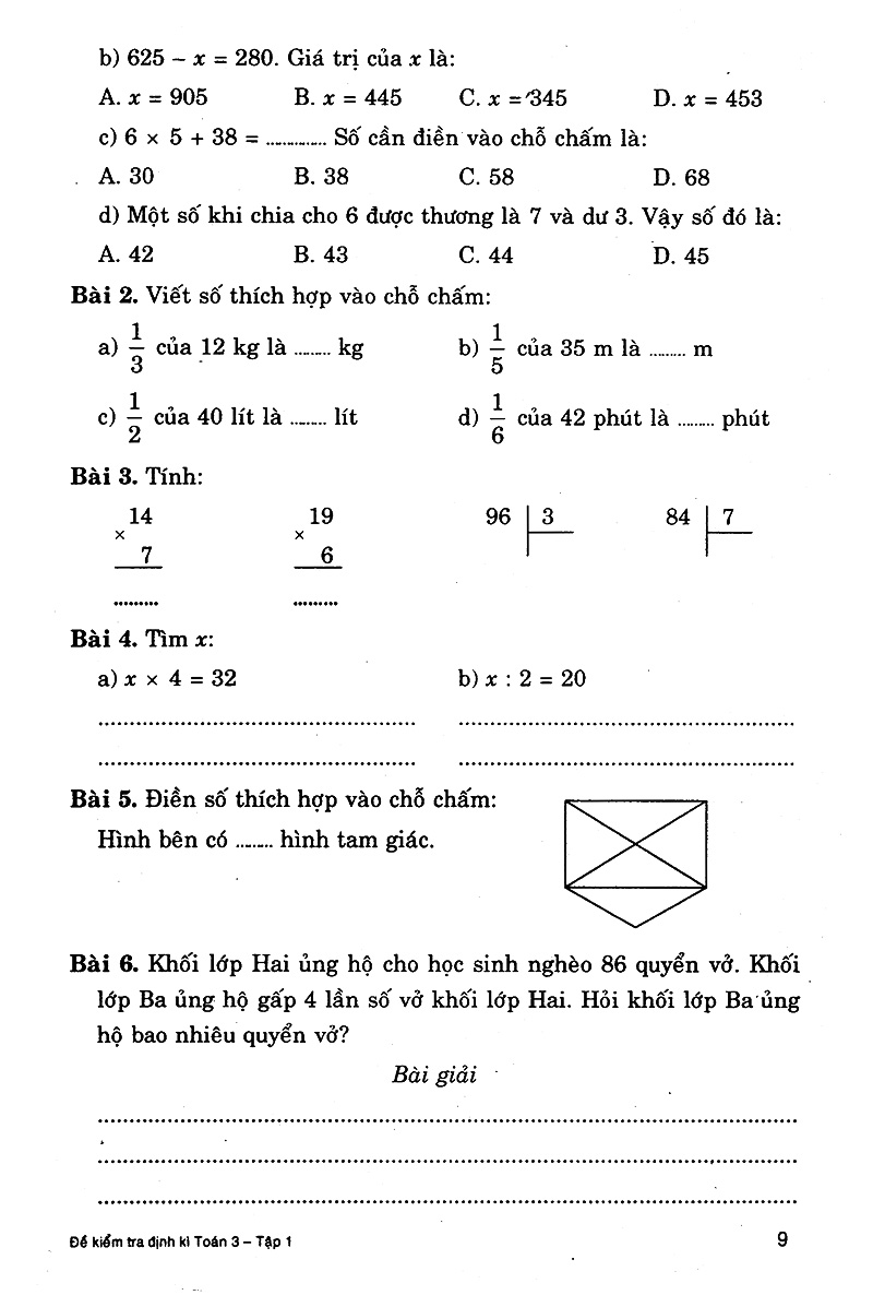bộ đề kiểm tra định kì toán 3 - tập 1 - Ảnh 8