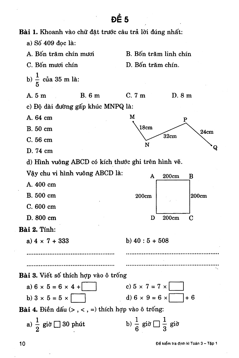 bộ đề kiểm tra định kì toán 3 - tập 1 - Ảnh 9