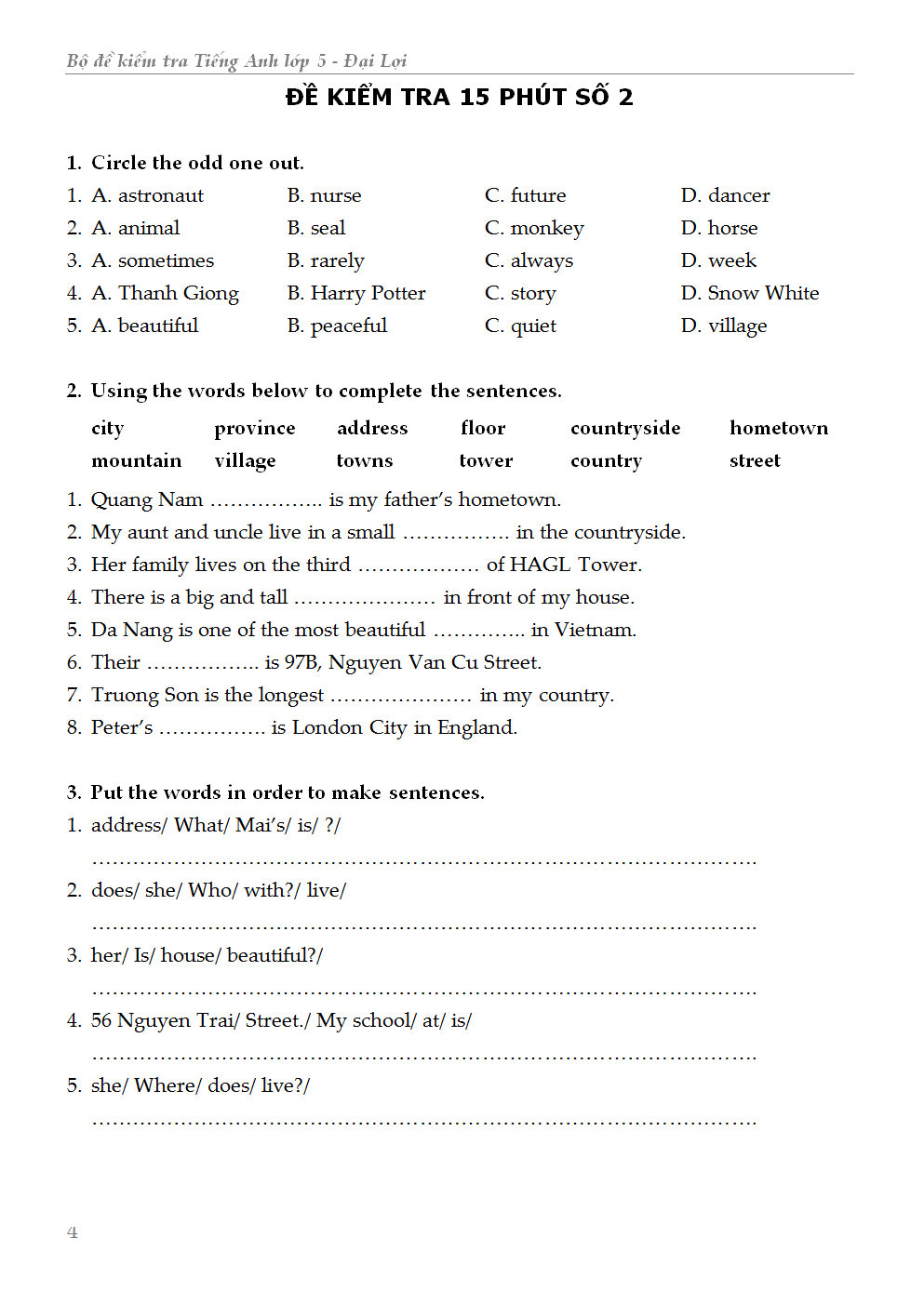 bộ đề kiểm tra tiếng anh - lớp 5 - Ảnh 3