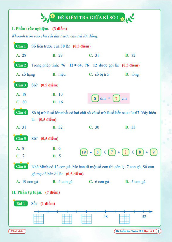 Bộ Đề Kiểm Tra Toán 2 - Học Kì 1 (Cánh Diều) - Ảnh 4