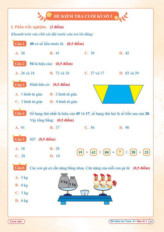 Bộ Đề Kiểm Tra Toán 2 - Học Kì 1 (Cánh Diều) - Ảnh 6