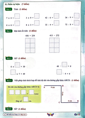 bộ đề kiểm tra toán 3 - học kì 1 (cánh diều) (2022) - Ảnh 6