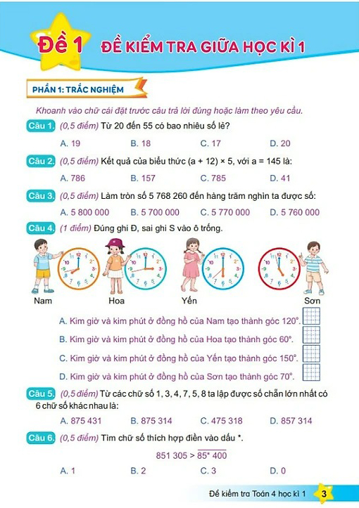 Bộ Đề Kiểm Tra Toán 4 - Học Kì 1 (Kết Nối) - Ảnh 3