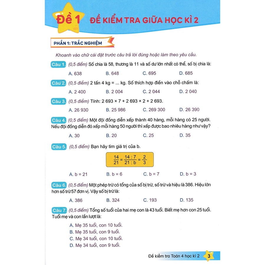 Bộ Đề Kiểm Tra Toán 4 - Học Kì 2 (Kết Nối Tri Thức Với Cuộc Sống) - Ảnh 5