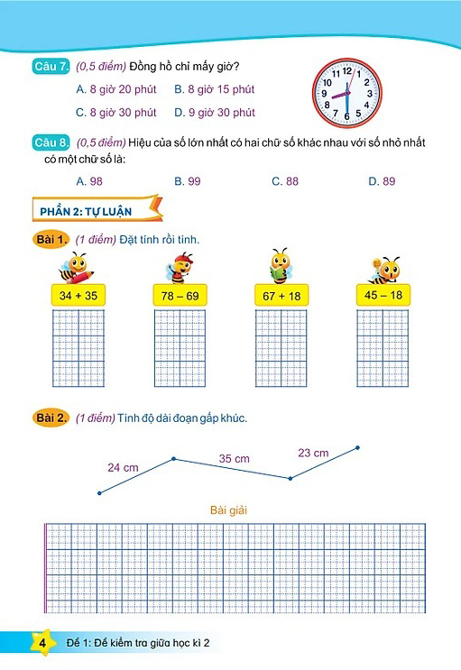Bộ Đề Kiểm Tra Toán Lớp 2 - Học Kì 2 (Bộ Sách Kết Nối Tri Thức) - Ảnh 3