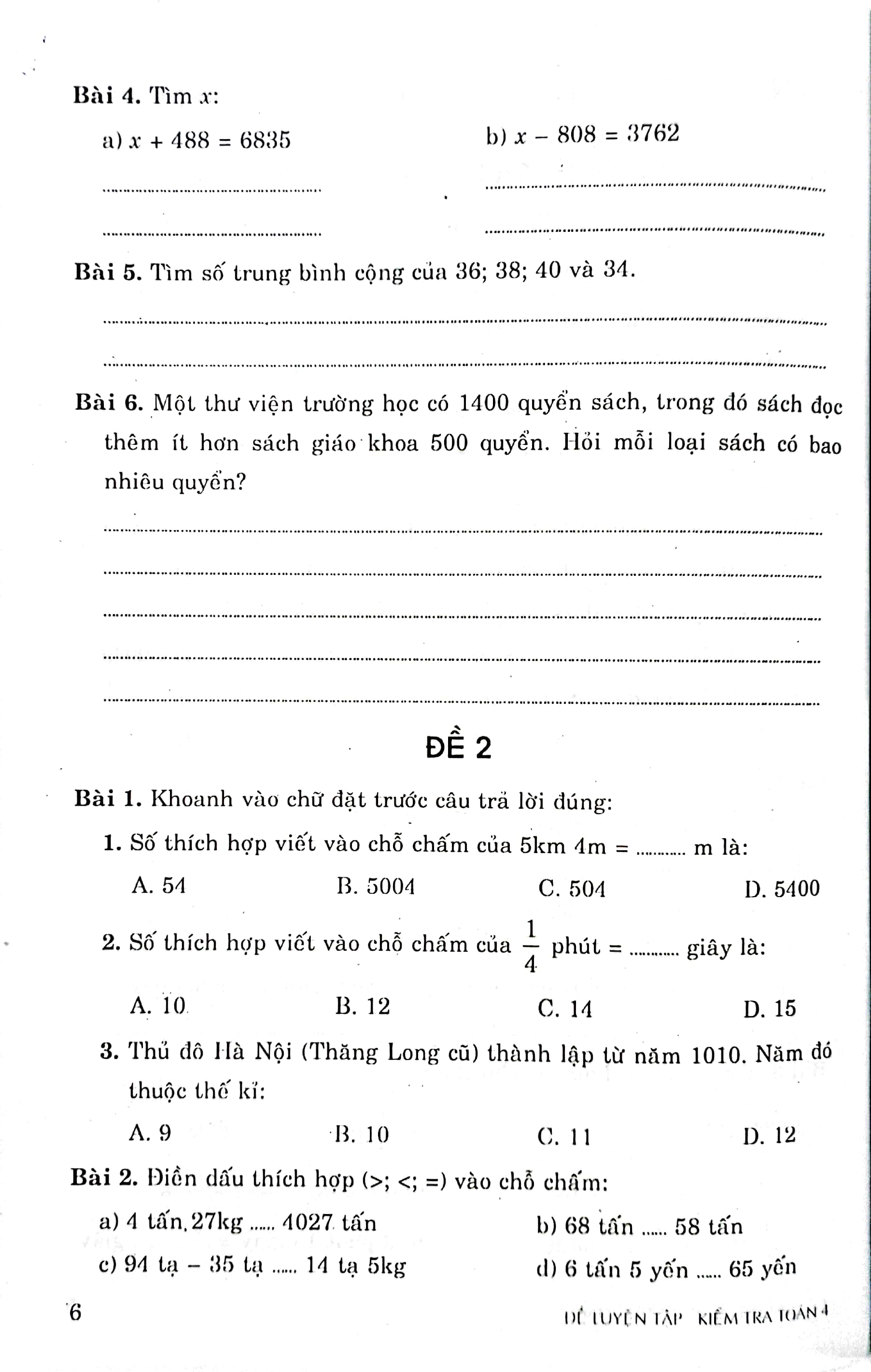 bộ đề luyện tập kiểm tra toán 4 - Ảnh 5