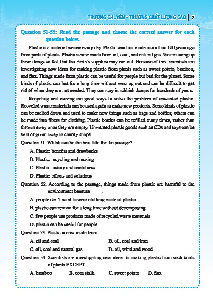 bộ đề luyện thi môn tiếng anh vào lớp 6 trường chuyên, trường chất lượng cao - có đáp án - Ảnh 8