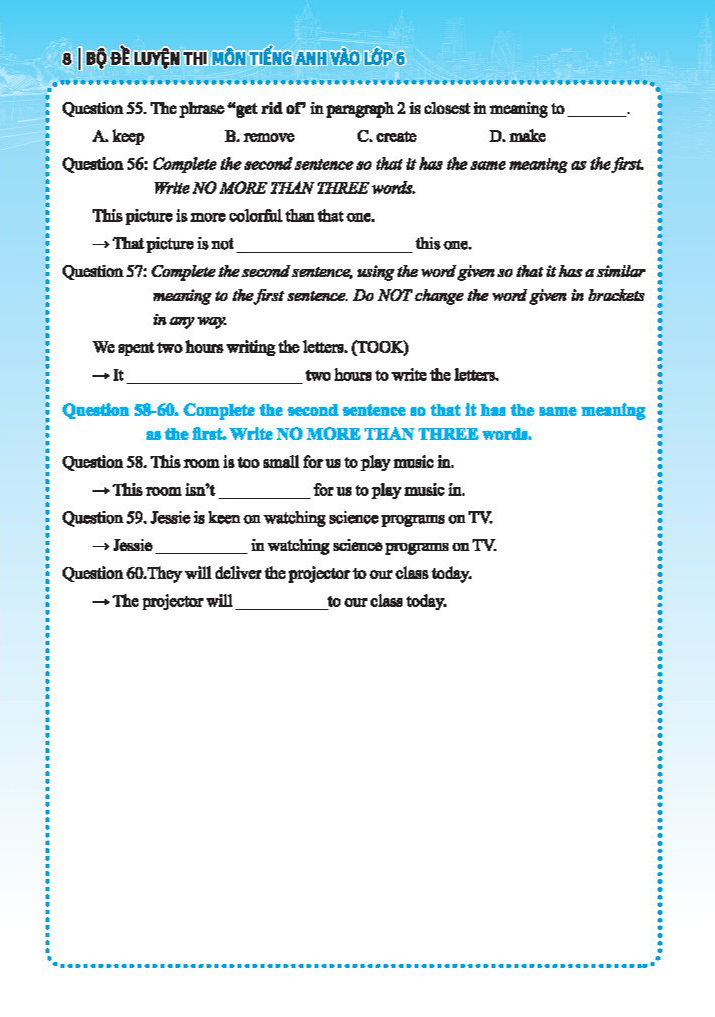 bộ đề luyện thi môn tiếng anh vào lớp 6 trường chuyên, trường chất lượng cao - có đáp án - Ảnh 9