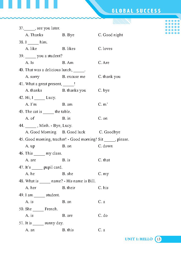 bộ global success - bài tập trắc nghiệm tiếng anh lớp 3 - tập 1 - có đáp án - Ảnh 4