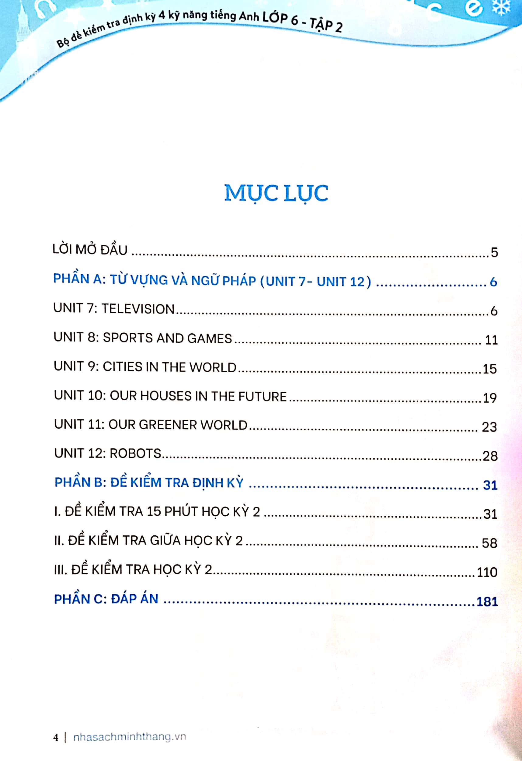bộ global success - bộ đề kiểm tra định kỳ 4 kỹ năng tiếng anh lớp 6 - tập 2 (có đáp án) - Ảnh 3