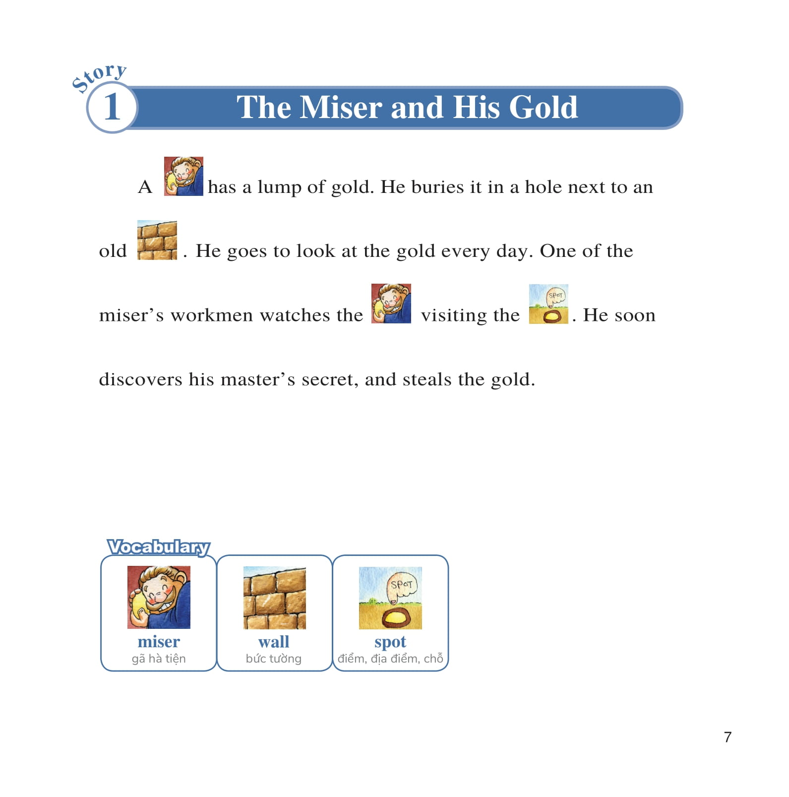 bộ learn english with fables 5 - học tiếng anh qua truyện ngụ ngôn - tập 5 - the miser and his gold - gã hà tiện và thỏi vàng - Ảnh 4