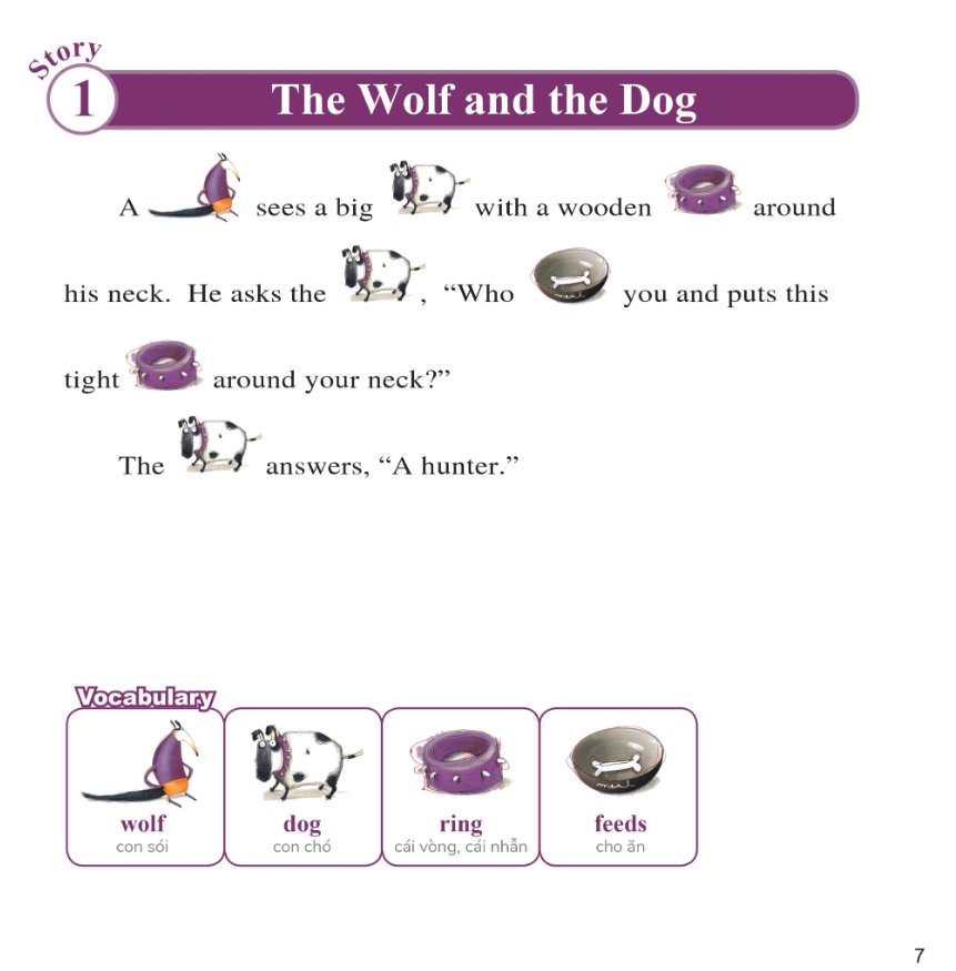bộ learn english with fables 6 - học tiếng anh qua truyện ngụ ngôn - tập 6 - the wolf and the dog - sói và chó - Ảnh 5