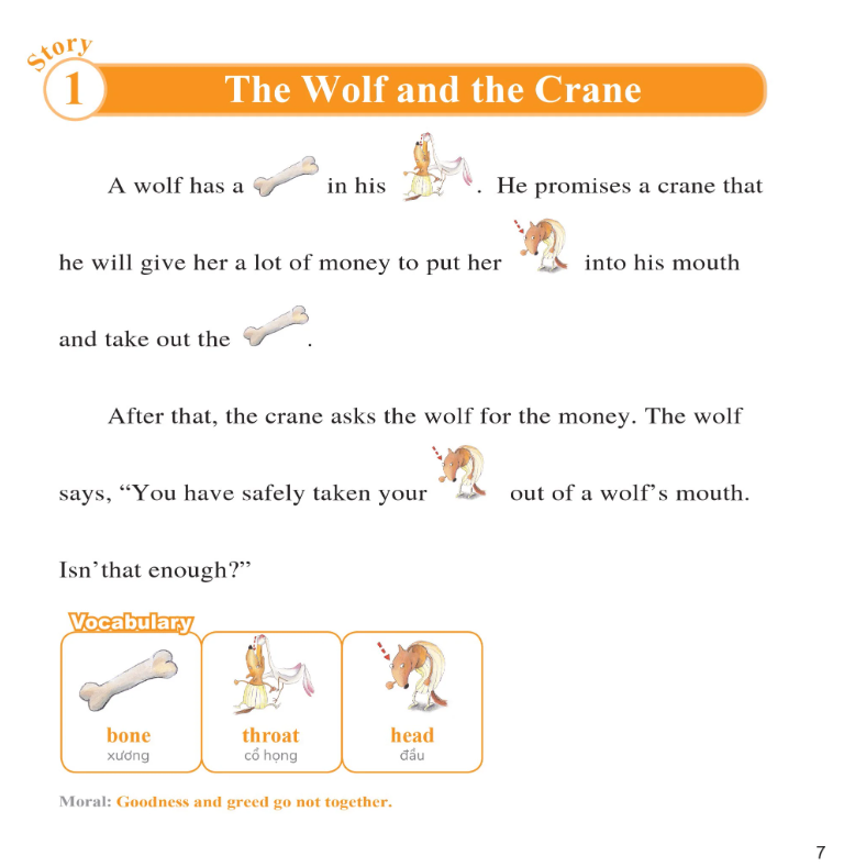 bộ learn english with fables 9 - học tiếng anh qua truyện ngụ ngôn - tập 9 - the wolf and the crane - sói và hạc - Ảnh 5