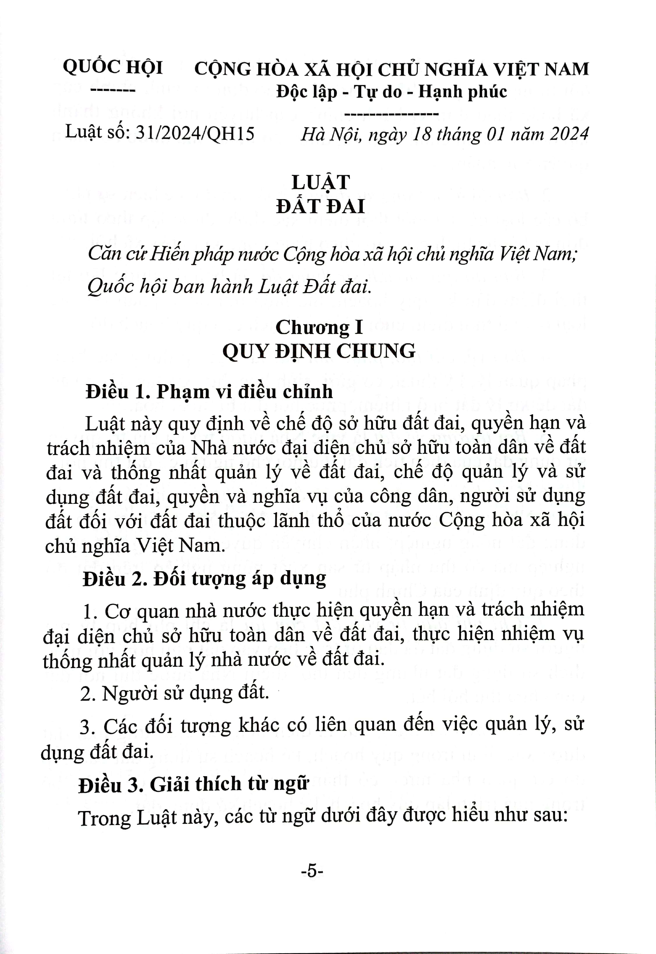 Bộ Luật Đất Đai (Hiện Hành) (Được Quốc Hội Thông Qua Ngày 18/01/2024, Có Hiệu Lực Từ Ngày 01/08/2024) - Ảnh 5