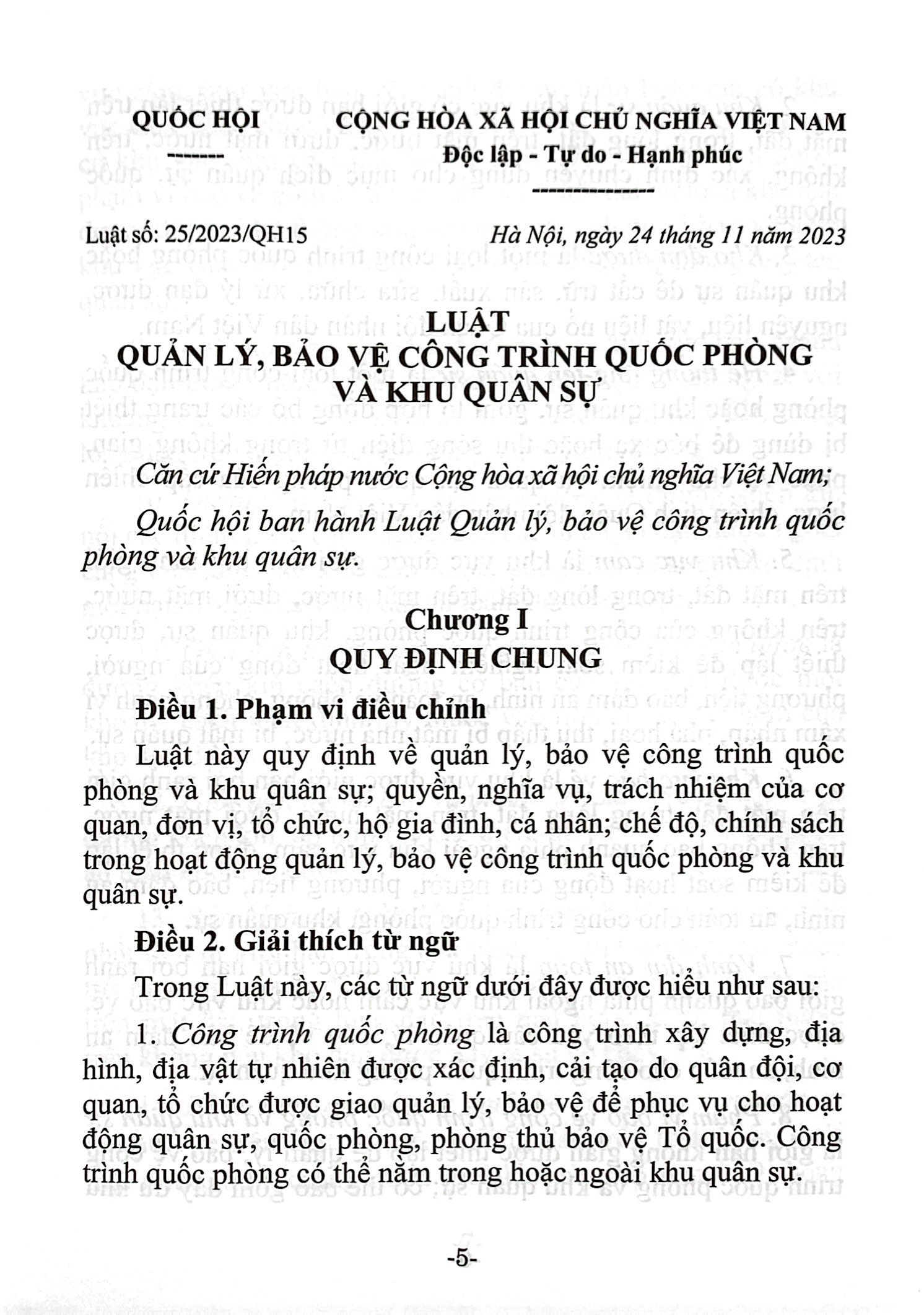 Bộ
Luật Quản Lý, Bảo Vệ Công Trình Quốc Phòng Và Khu Quân Sự (Hiện Hành) (Được Quốc Hội Thông Qua Ngày 24/11/2023, Có Hiệu Lực Từ Ngày 01/01/2025) - Ảnh 4