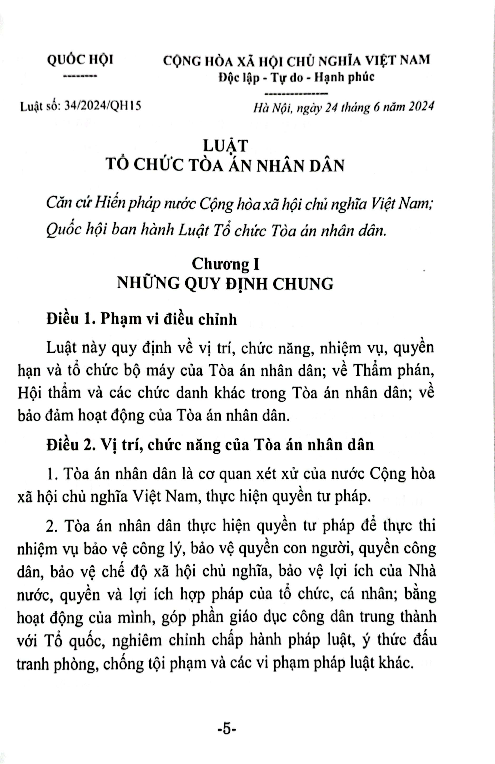 Bộ Luật Tổ Chức Tòa Án Nhân Dân (Được Quốc Hội Thông Qua Ngày 24-6-2024, Có Hiệu Lực Từ Ngày 01-01-2025) - Ảnh 5
