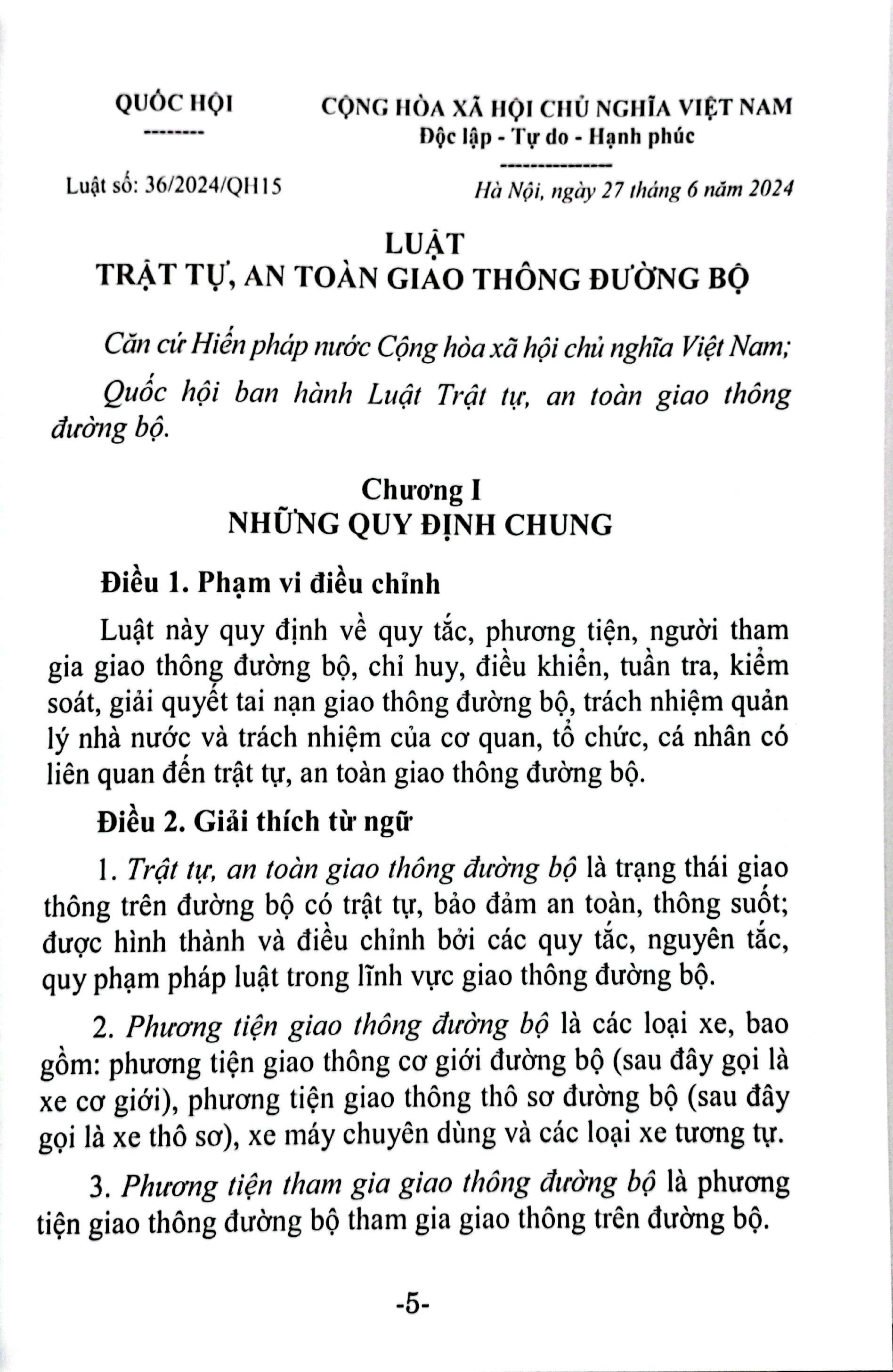 Bộ Luật Trật Tự, An Toàn Giao Thông Đường Bộ (Được Quốc Hội Thông Qua Ngày 27-6-2024, Có Hiệu Lực Từ Ngày 01-01-2025) - Ảnh 5