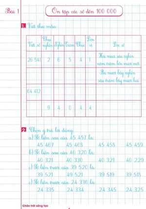 bộ luyện tập toán lớp 4 - trình bày trên giấy ô li - quyển 1 (biên soạn theo chương trình sgk chân trời sáng tạo) - Ảnh 3