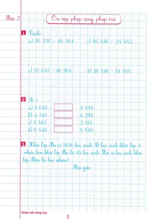 bộ luyện tập toán lớp 4 - trình bày trên giấy ô li - quyển 1 (biên soạn theo chương trình sgk chân trời sáng tạo) - Ảnh 4