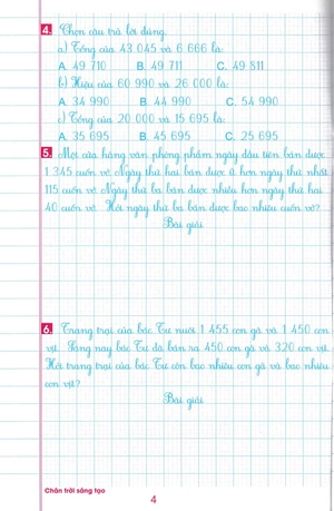 bộ luyện tập toán lớp 4 - trình bày trên giấy ô li - quyển 1 (biên soạn theo chương trình sgk chân trời sáng tạo) - Ảnh 5