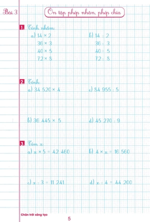 bộ luyện tập toán lớp 4 - trình bày trên giấy ô li - quyển 1 (biên soạn theo chương trình sgk chân trời sáng tạo) - Ảnh 6