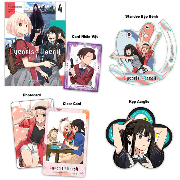 Bộ Lycoris Recoil - Tập 4 - Bản Sưu Tầm - Tặng Kèm Card Nhân Vật + Clear Card + Standee Bập Bênh + Card Bo Góc + Kẹp Acrylic 2 Mặt
