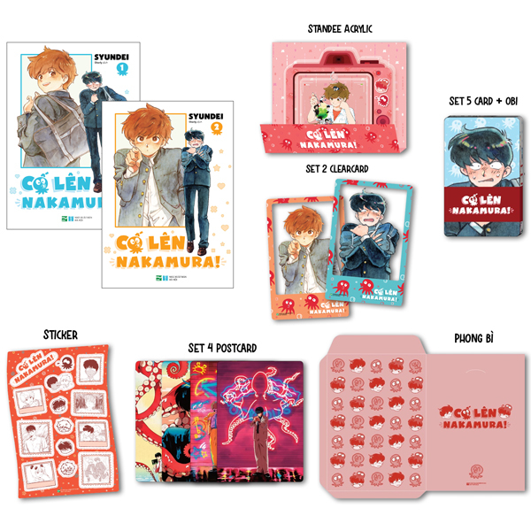 Bộ Manga - Cố Lên Nakamura - Tập 1 + Tập 2 (Bộ 2 Tập) - Bản Sưu Tầm - Tặng Kèm Set 5 Card Nhân Vật Kèm Obi + Set 2 Clearcard + Set 4 Postcard + Sticker + Standee Acrylic + Phong Bì Đựng Quà