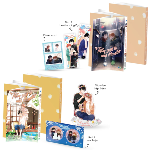Bộ Manga - Tiệm Giặt Là Nhà Minato - Tập 4 + Tập 5 (Bộ 2 Tập) - Tặng Kèm Clear Card + Set 2 Bookmark + Standee + Set 2 Huy Hiệu