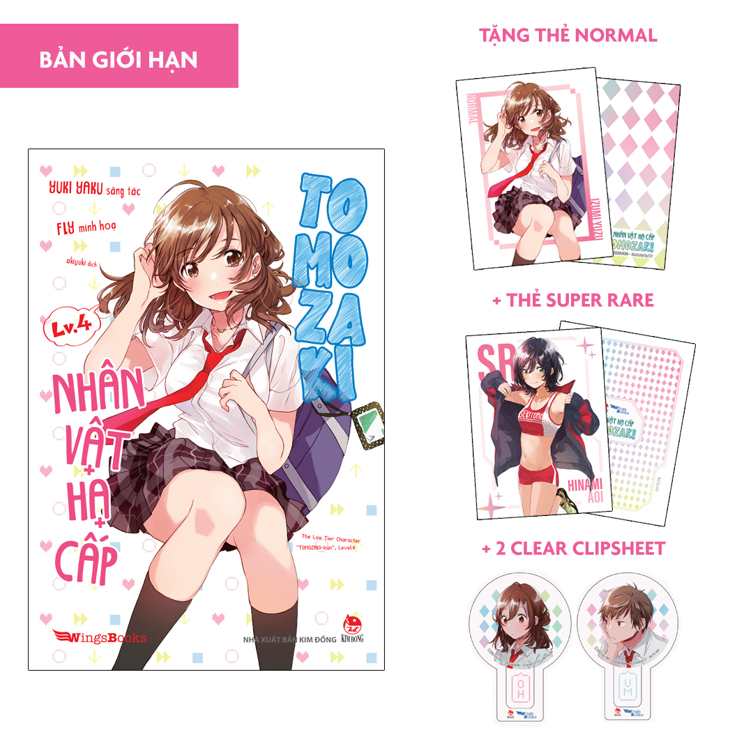 bộ nhân vật hạ cấp tomozaki - tập 4 - bản giới hạn - tặng thẻ normal + thẻ super rare + 02 clear clipsheet - Ảnh 2