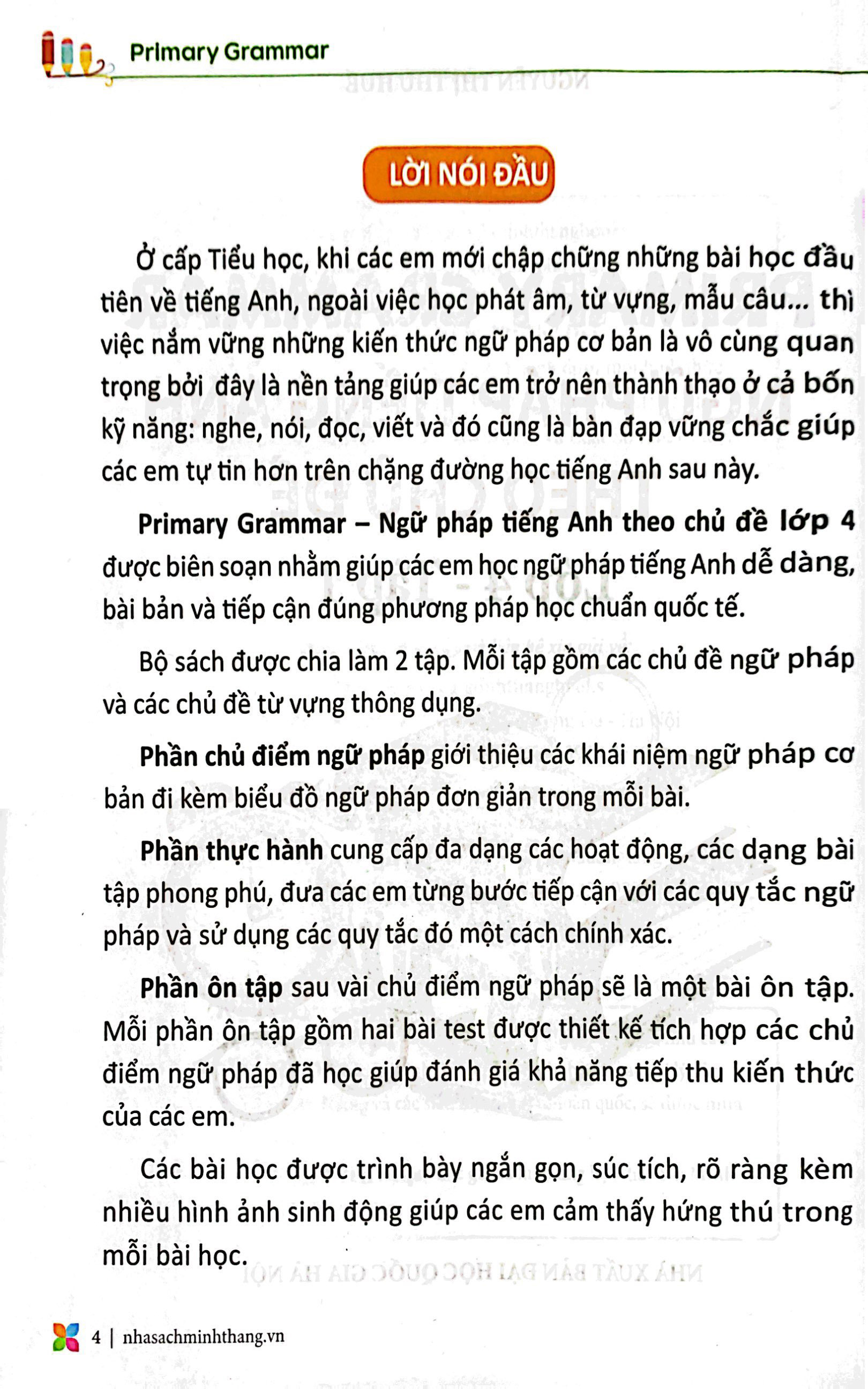 bộ primary grammar - ngữ pháp tiếng anh theo chủ đề lớp 4 - tập 1 (tái bản 2023) - Ảnh 3