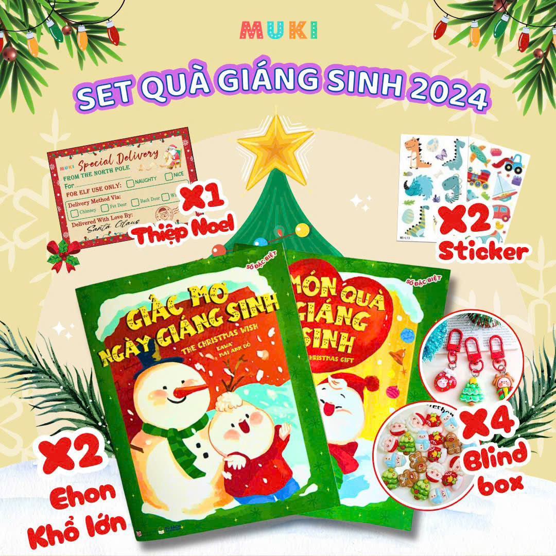 bộ sách ehon song ngữ - giấc mơ ngày giáng sinh + món quà giáng sinh (bộ 2 cuốn) - tặng kèm 1 thiệp noel + 2 tấm sticker + 1 túi 4 blindbox giáng sinh ngẫu nhiên - Ảnh 2