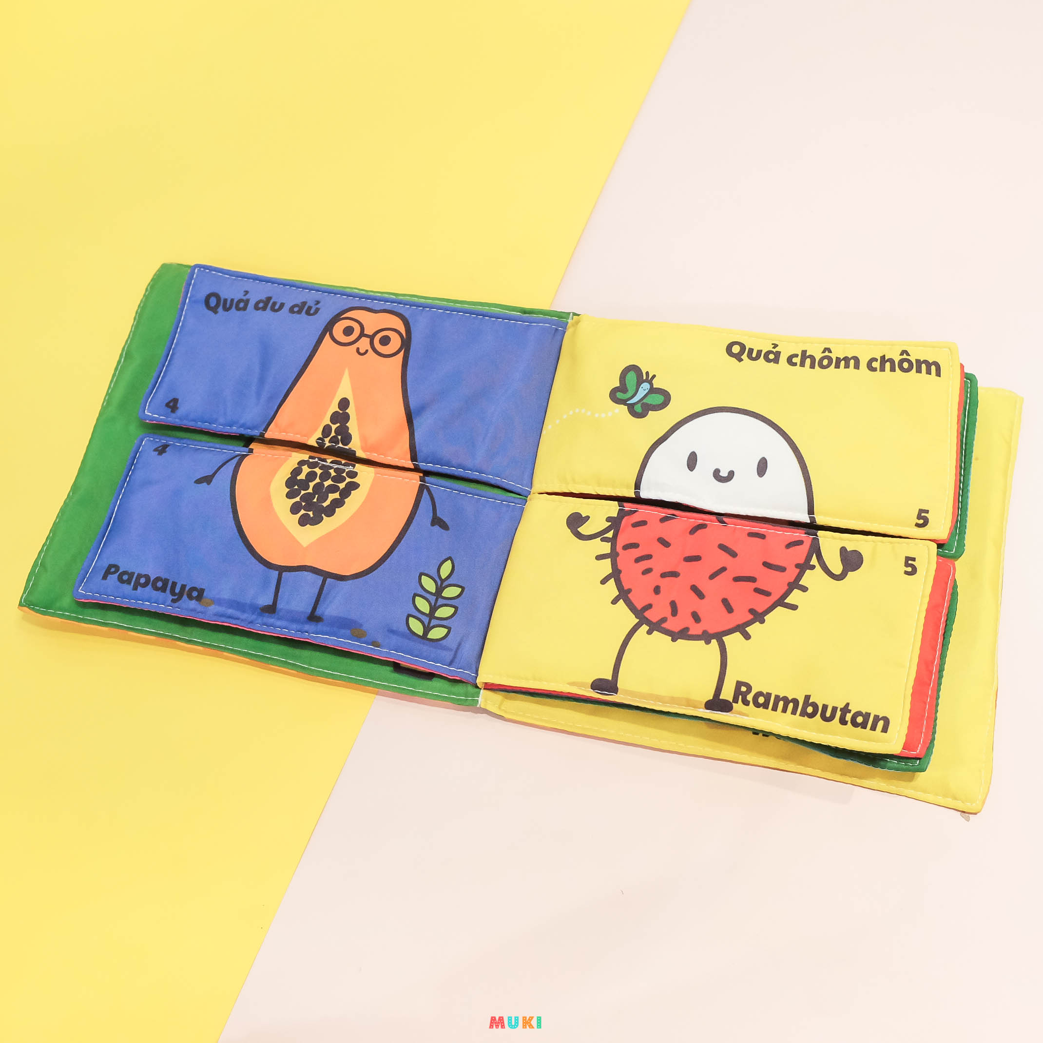 bộ sách lắp ghép kích thích tư duy logic đầu tiên cho bé: các loại quả (sách vải - song ngữ) (dành cho bé từ 0 tuổi) - Ảnh 8