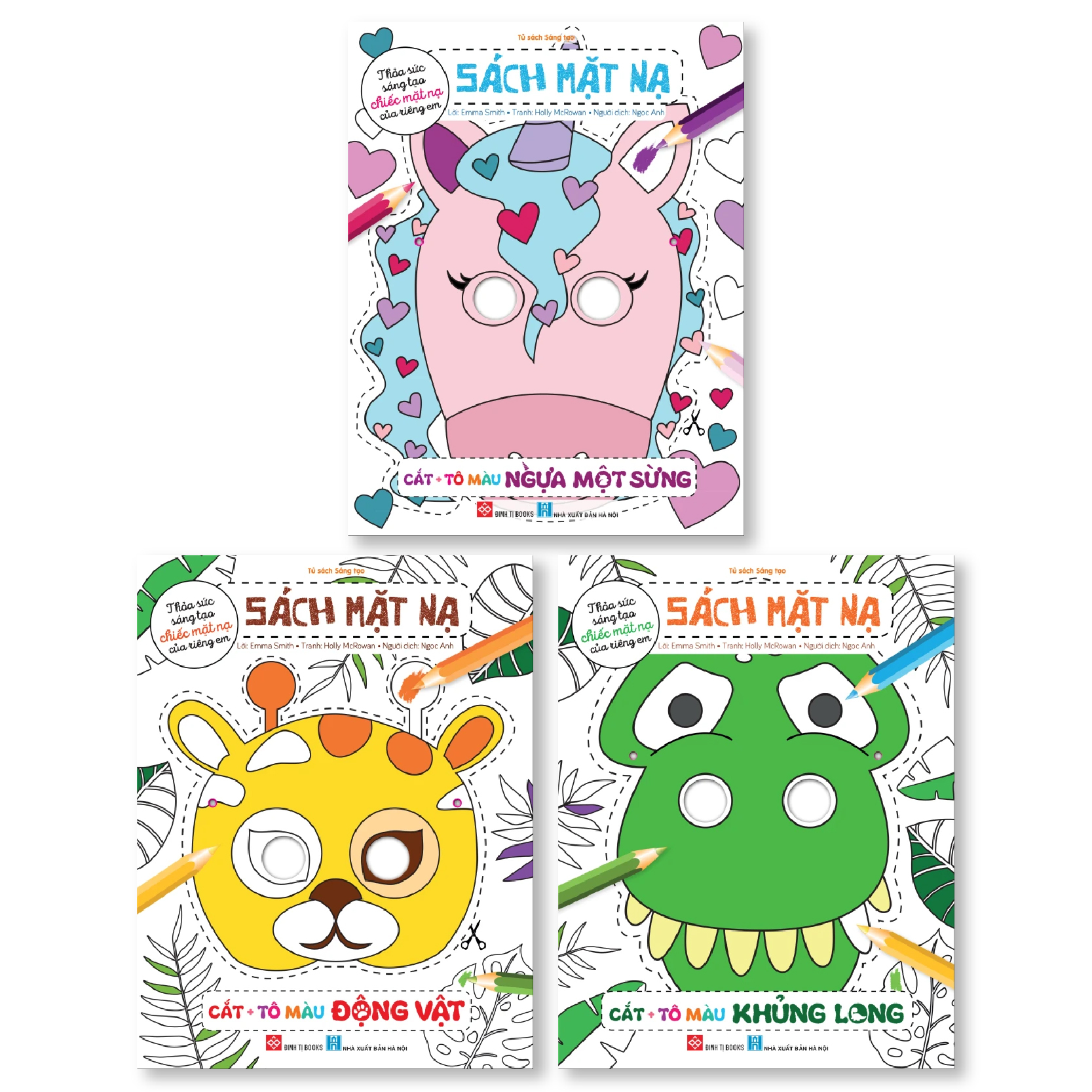 bộ sách mặt nạ - cắt + tô màu - động vật + ngựa một sừng + khủng long (bộ 3 cuốn) - Ảnh 2