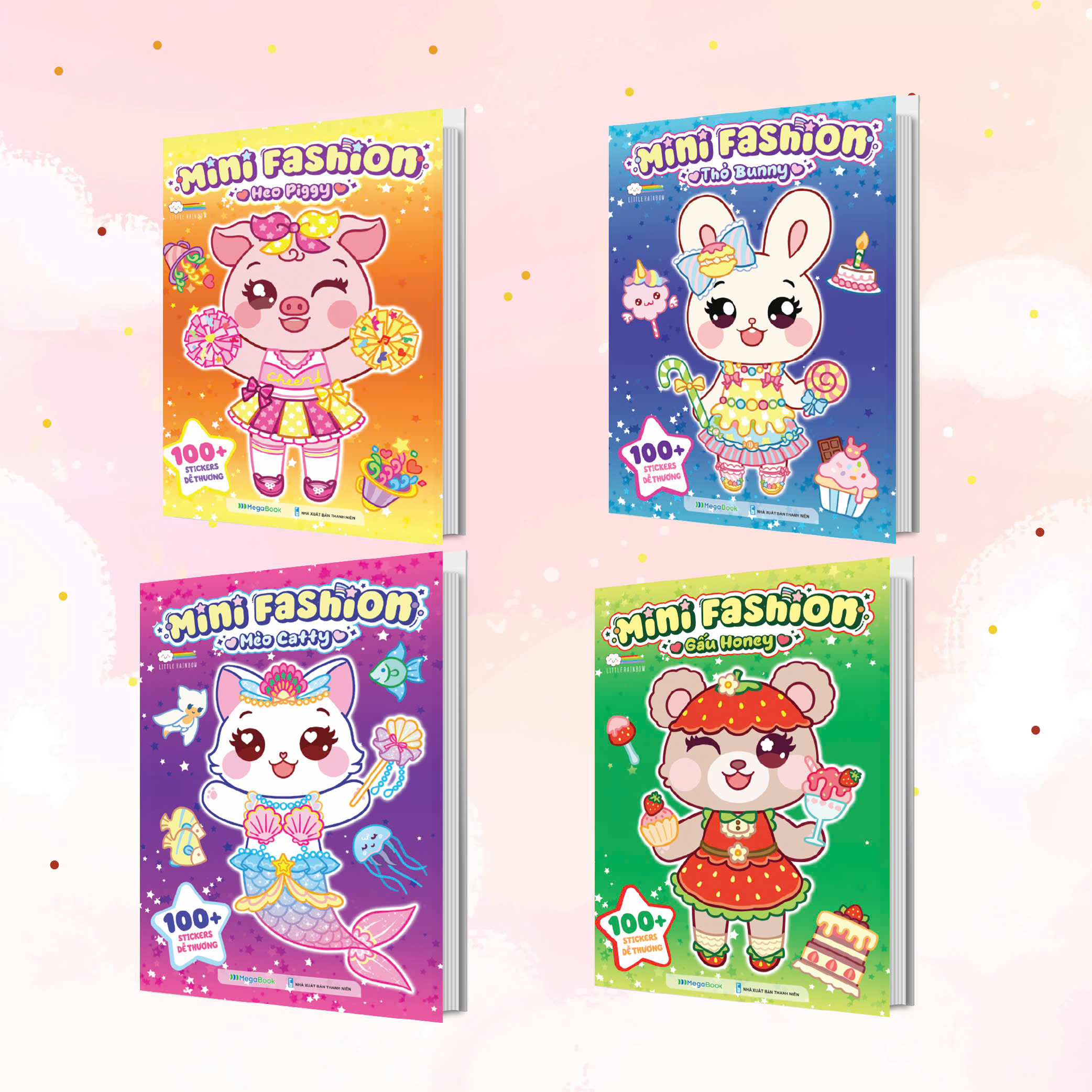 bộ sách mini fashion - thỏ bunny + heo piggy + mèo catty + gấu honey (bộ 4 cuốn) - Ảnh 2