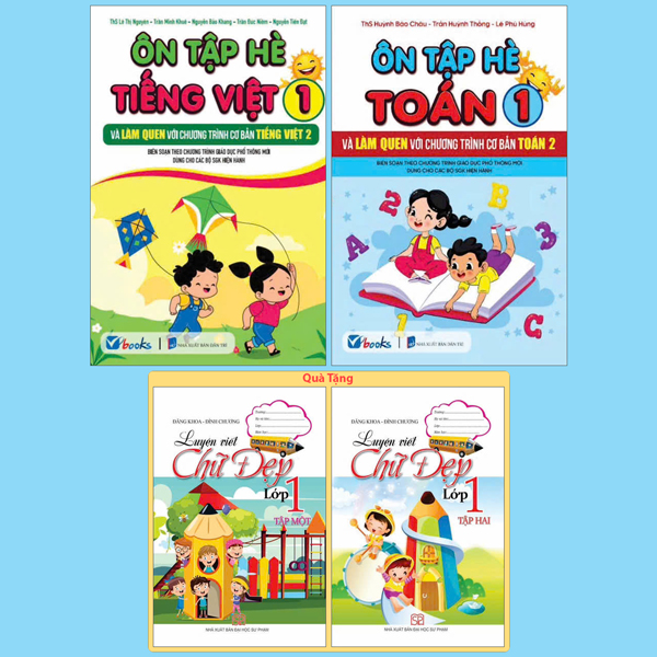Bộ Sách Ôn Tập Hè Tiếng Việt 1 + Ôn Tập Hè Toán 1 (Bộ 2 Cuốn) - Tặng Kèm Sách Luyện Viết Chữ Đẹp Lớp 1 - Tập 1 + Tập 2