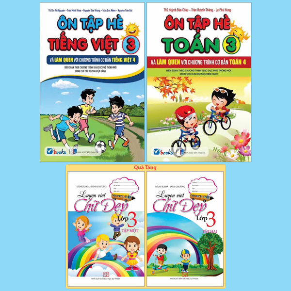 Bộ Sách Ôn Tập Hè Tiếng Việt 3 + Ôn Tập Hè Toán 3 (Bộ 2 Cuốn) - Tặng Kèm Sách Luyện Viết Chữ Đẹp Lớp 3 - Tập 1 + Tập 2